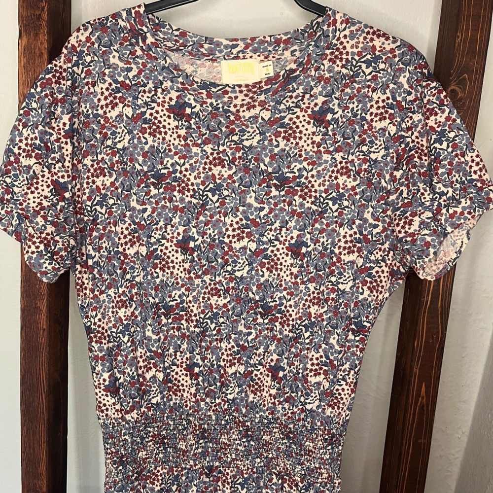 Nation LTD Pima Cotton Martine Casual Peasant Floral Smocked Midi Dress Small - Picture 7 of 12